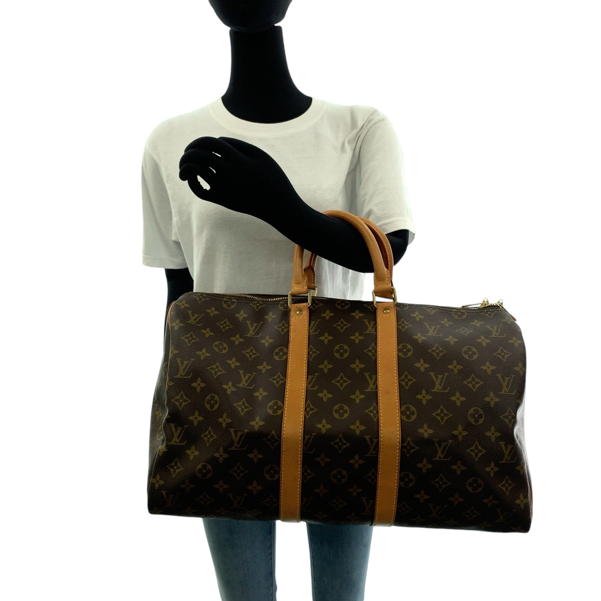 LOUIS VUITTON Boston Duffel bag PVC Brown Gold Metal Boston Duffel bag Handbag Monogram Keepall 50 Women Used