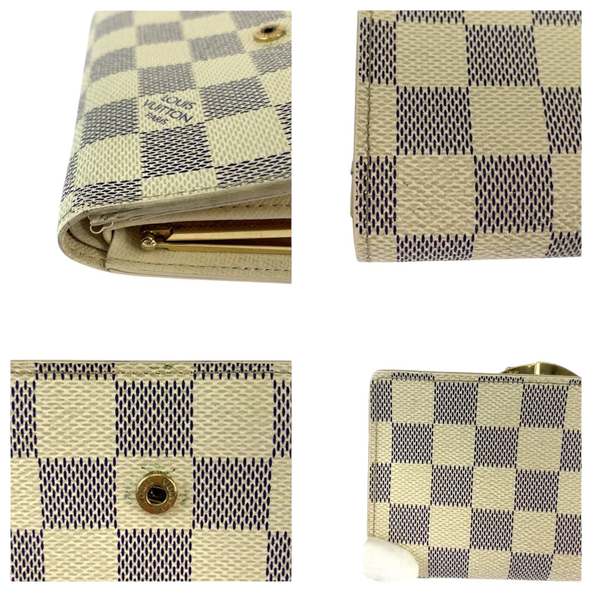LOUIS VUITTON Bifold Wallet N61676 PVC White Gray Gold Metal Folding wallet Compact wallet Damier Azur Portefeuille Viennoiserie Women Used