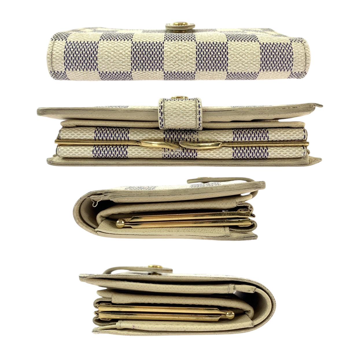 LOUIS VUITTON Bifold Wallet N61676 PVC White Gray Gold Metal Folding wallet Compact wallet Damier Azur Portefeuille Viennoiserie Women Used