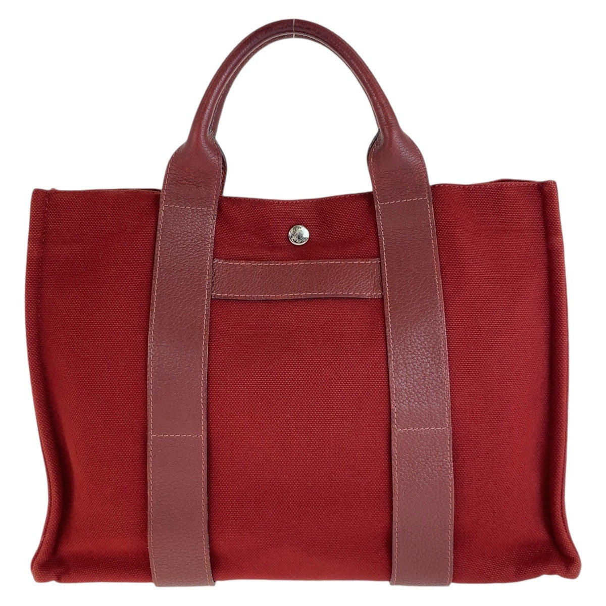HERMES Tote Bag Canvas, Leather Wine Red Bordeaux SilverMetal Tote Bag Handbag A4 compatible Sac Arne MM Women Used