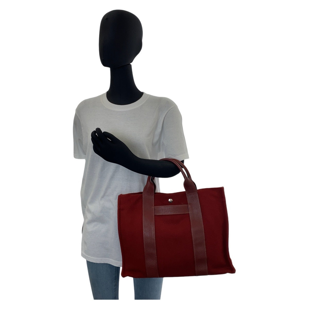 HERMES Tote Bag Canvas, Leather Wine Red Bordeaux SilverMetal Tote Bag Handbag A4 compatible Sac Arne MM Women Used