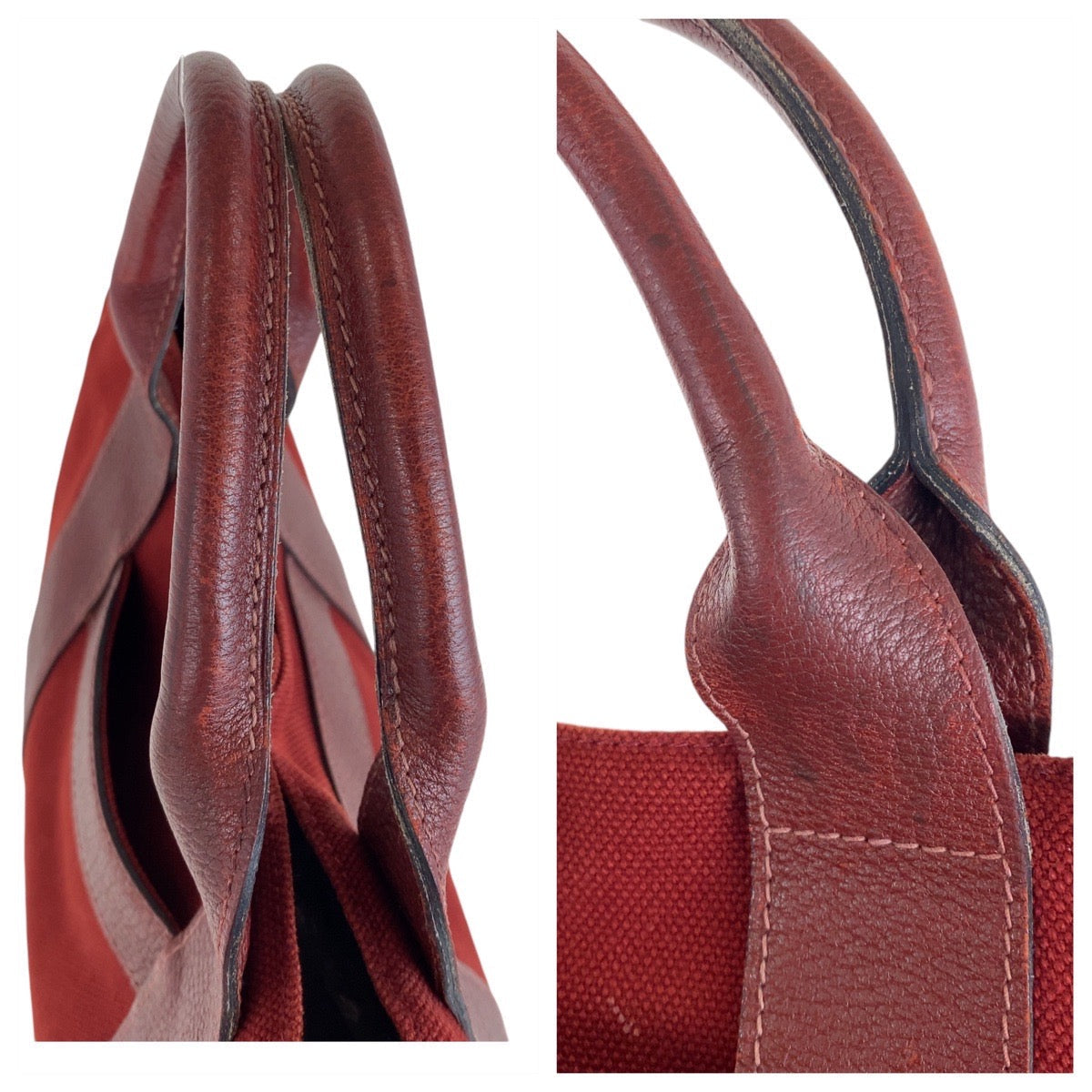 HERMES Tote Bag Canvas, Leather Wine Red Bordeaux SilverMetal Tote Bag Handbag A4 compatible Sac Arne MM Women Used