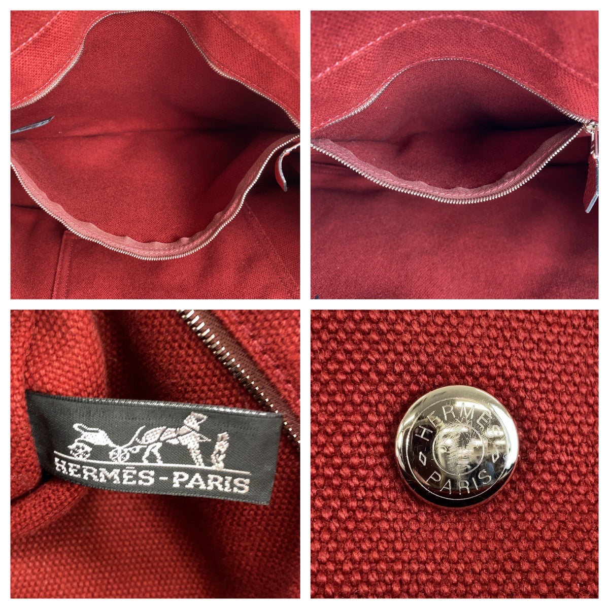HERMES Tote Bag Canvas, Leather Wine Red Bordeaux SilverMetal Tote Bag Handbag A4 compatible Sac Arne MM Women Used