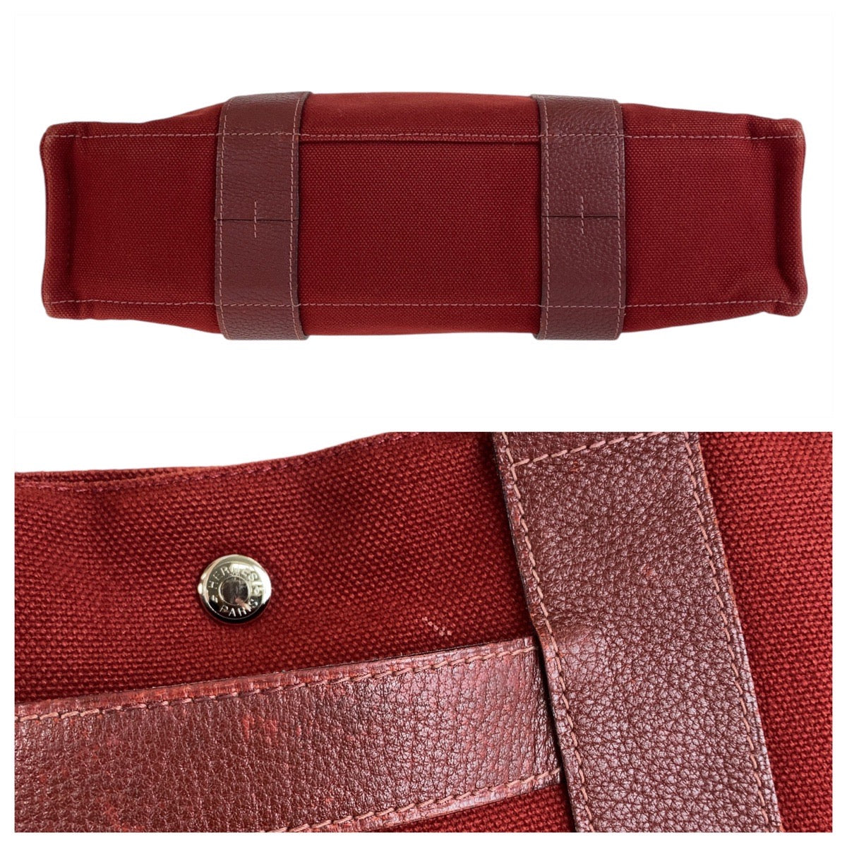 HERMES Tote Bag Canvas, Leather Wine Red Bordeaux SilverMetal Tote Bag Handbag A4 compatible Sac Arne MM Women Used