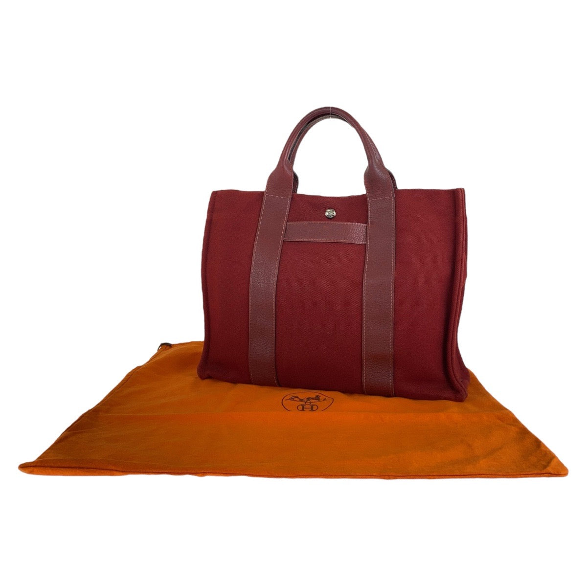 HERMES Tote Bag Canvas, Leather Wine Red Bordeaux SilverMetal Tote Bag Handbag A4 compatible Sac Arne MM Women Used