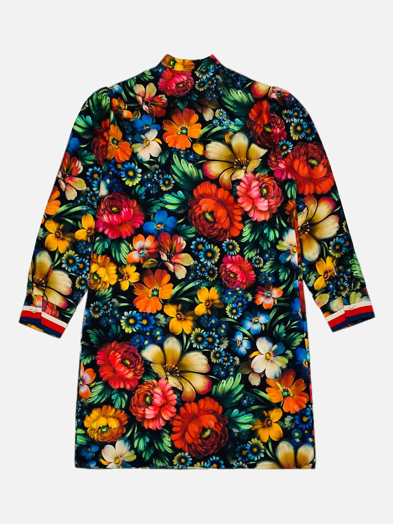 GUCCI Black Multicolor Floral Print Knee Length Dress
