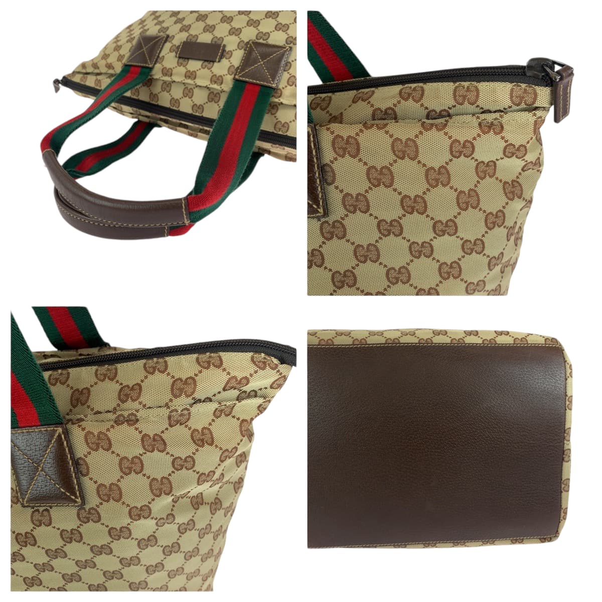 GUCCI Tote Bag 131231 GG canvas Brown Red Green Soft Tote Bag Handbag Shoulder Bag Sherry line Women Used
