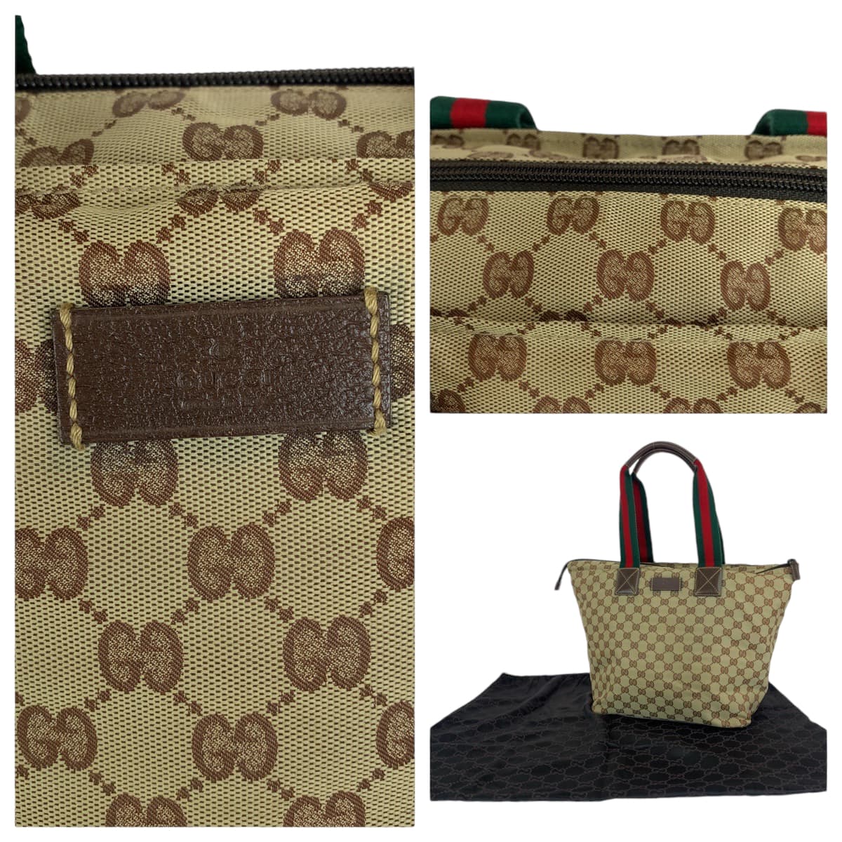 GUCCI Tote Bag 131231 GG canvas Brown Red Green Soft Tote Bag Handbag Shoulder Bag Sherry line Women Used