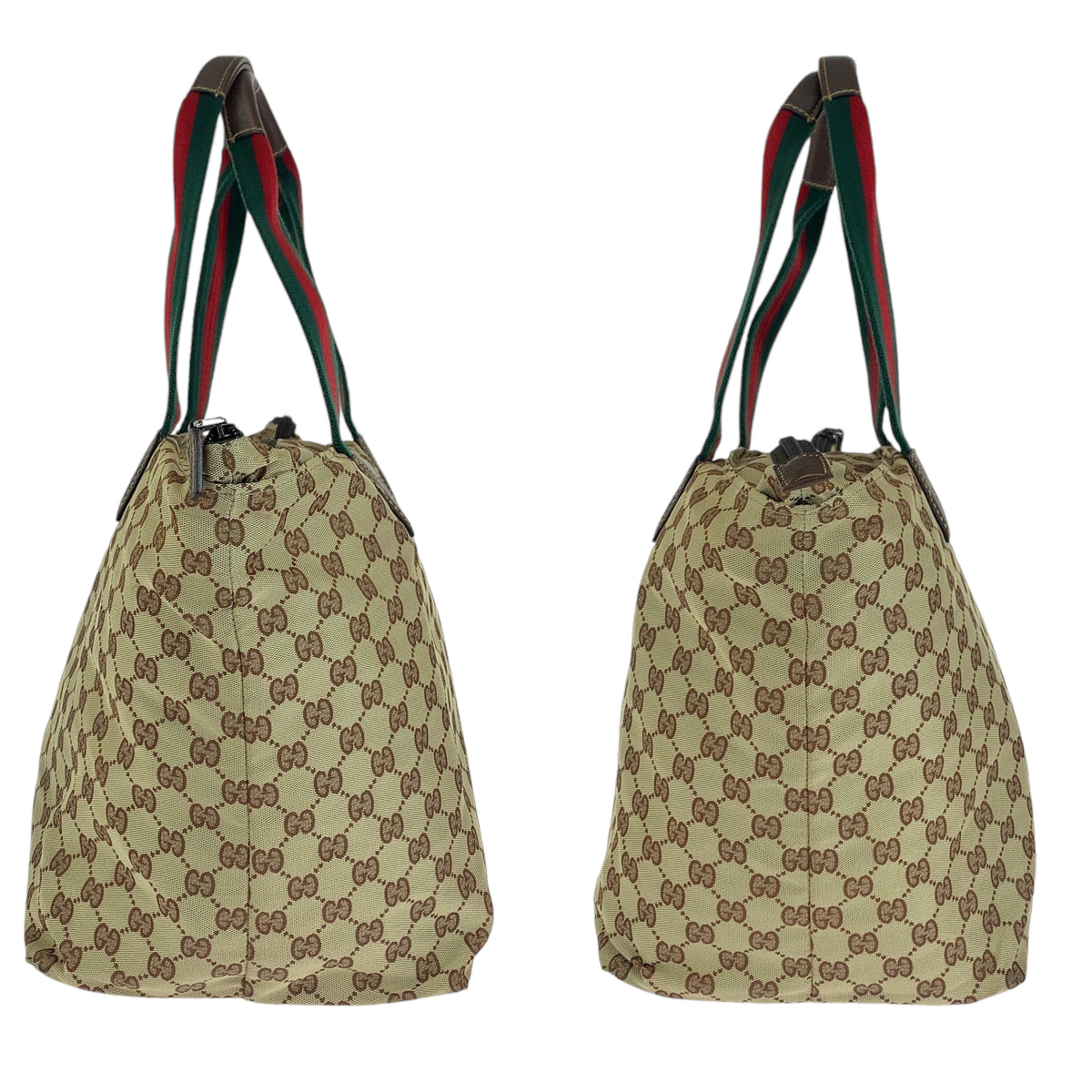 GUCCI Tote Bag 131231 GG canvas Brown Red Green Soft Tote Bag Handbag Shoulder Bag Sherry line Women Used