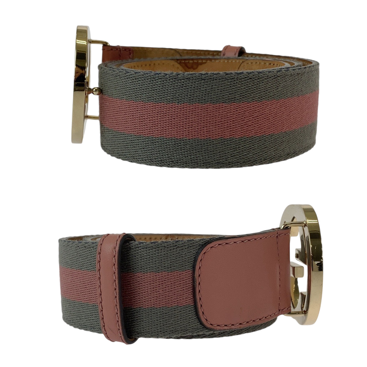 GUCCI belt 114876 canvas Pink Gray SilverMetal belt Interlocking mens 34 Used
