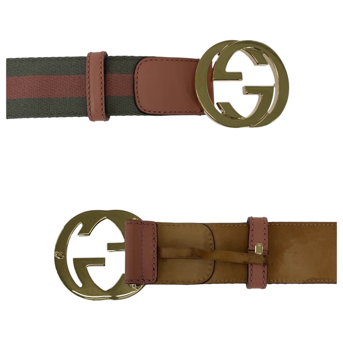 GUCCI belt 114876 canvas Pink Gray SilverMetal belt Interlocking mens 34 Used