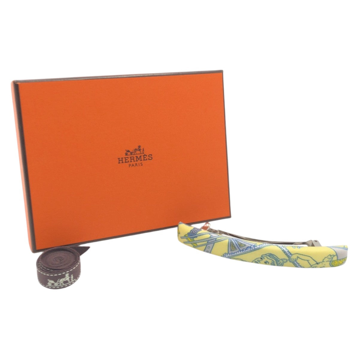 HERMES Valletta silk Yellow Light Blue SilverMetal Valletta hair accessories Women Used