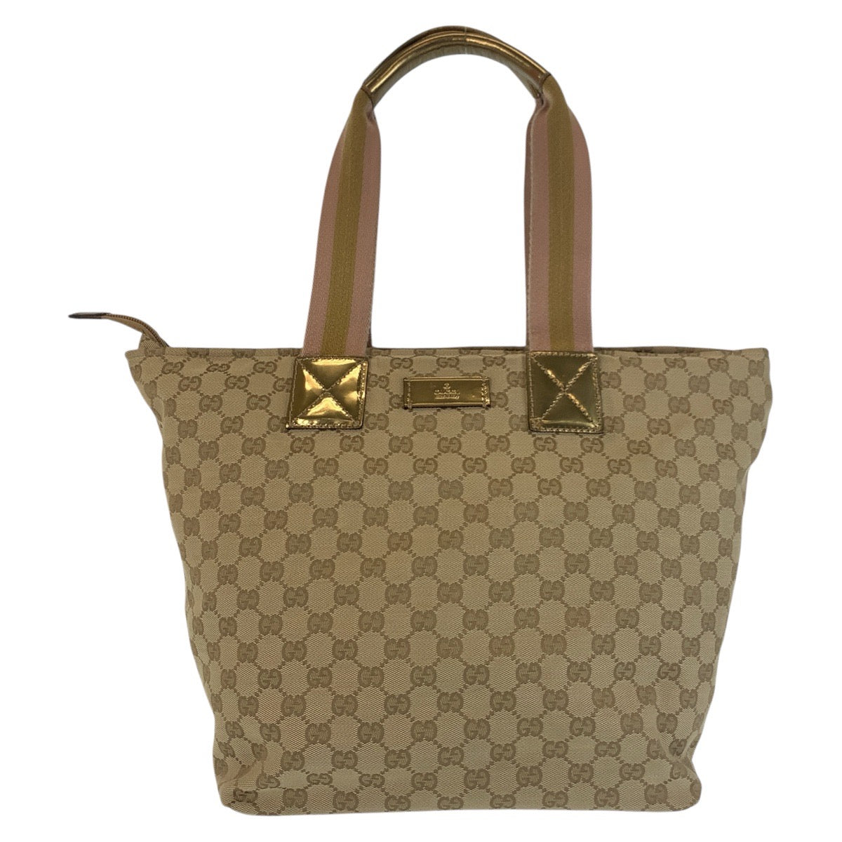 GUCCI Tote Bag 131231 GG canvas Beige Gold GoldMetal Tote Bag Shoulder Bag Women Used