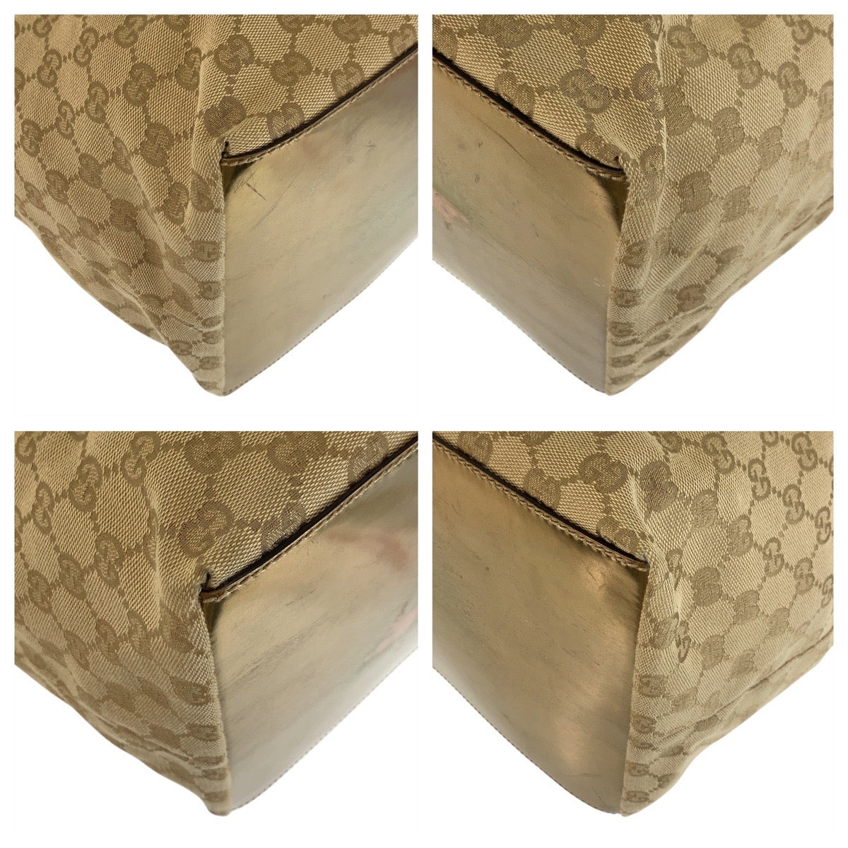 GUCCI Tote Bag 131231 GG canvas Beige Gold GoldMetal Tote Bag Shoulder Bag Women Used