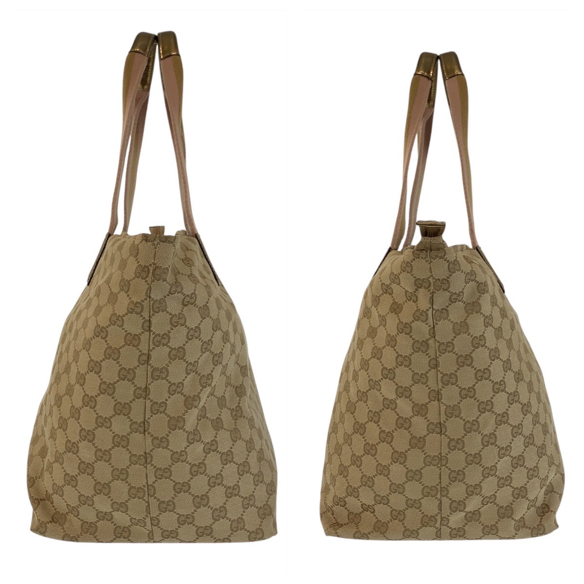 GUCCI Tote Bag 131231 GG canvas Beige Gold GoldMetal Tote Bag Shoulder Bag Women Used