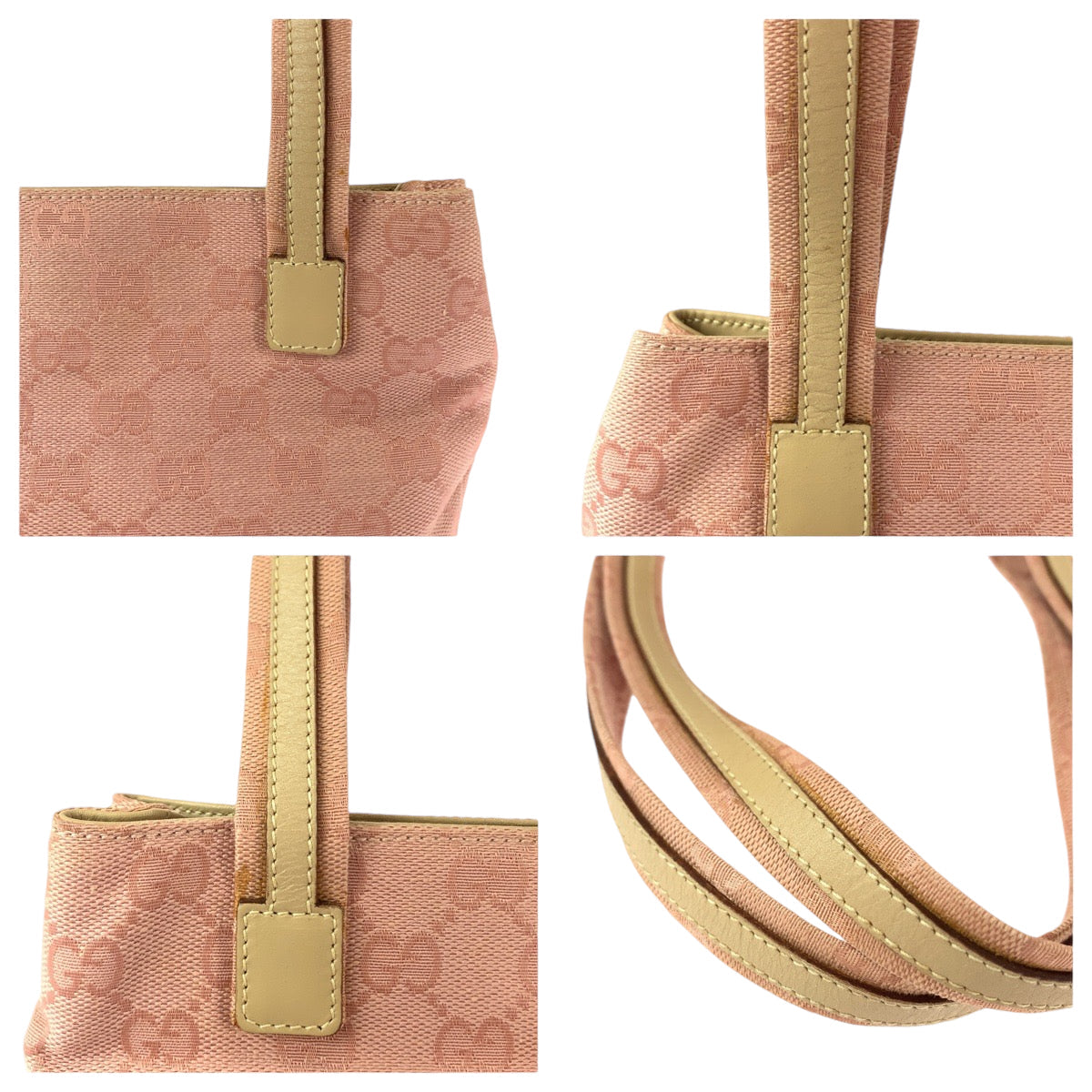 GUCCI Tote Bag 002 1075 GG canvas Pink Beige SilverMetal Tote Bag Shoulder Bag Women Used