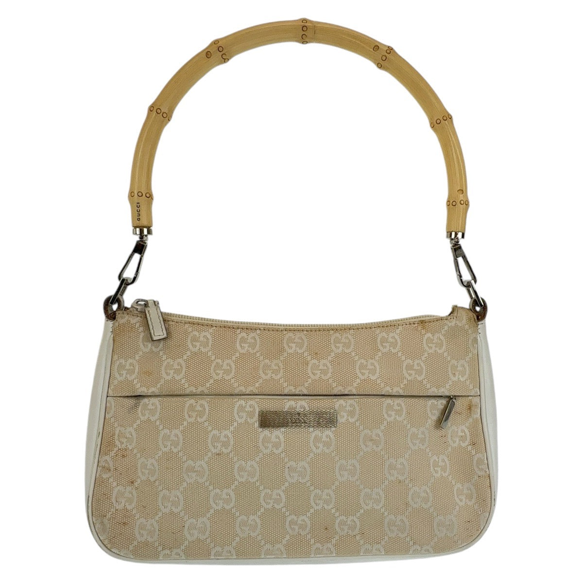 GUCCI Shoulder Bag 001 3870 GG canvas, leather White Beige SilverMetal Shoulder Bag Handbag Accessory Pouch Bamboo Women Used