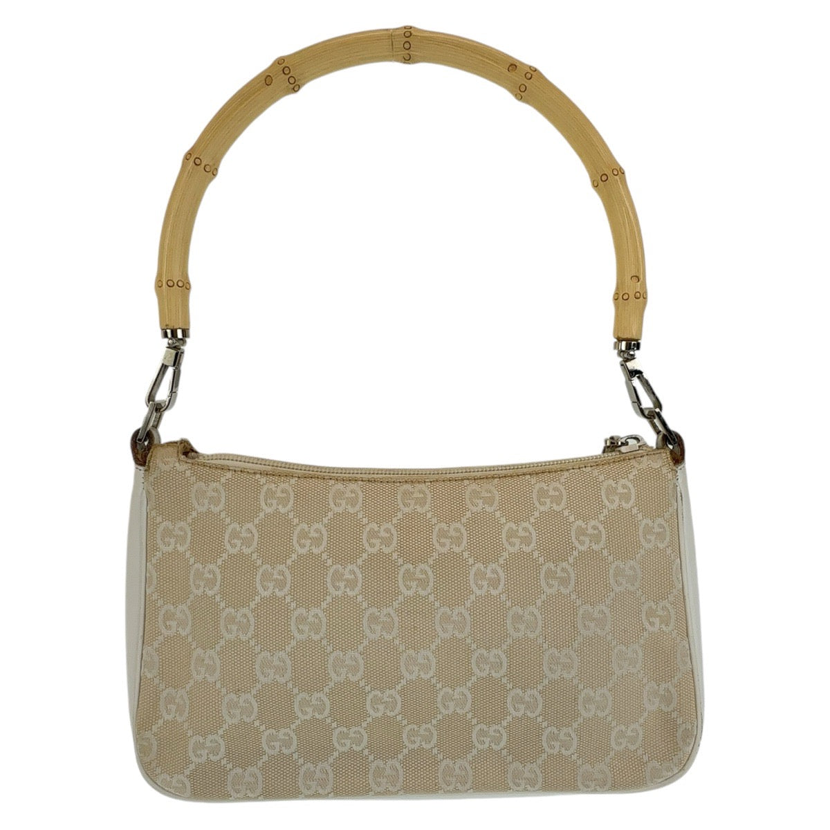 GUCCI Shoulder Bag 001 3870 GG canvas, leather White Beige SilverMetal Shoulder Bag Handbag Accessory Pouch Bamboo Women Used