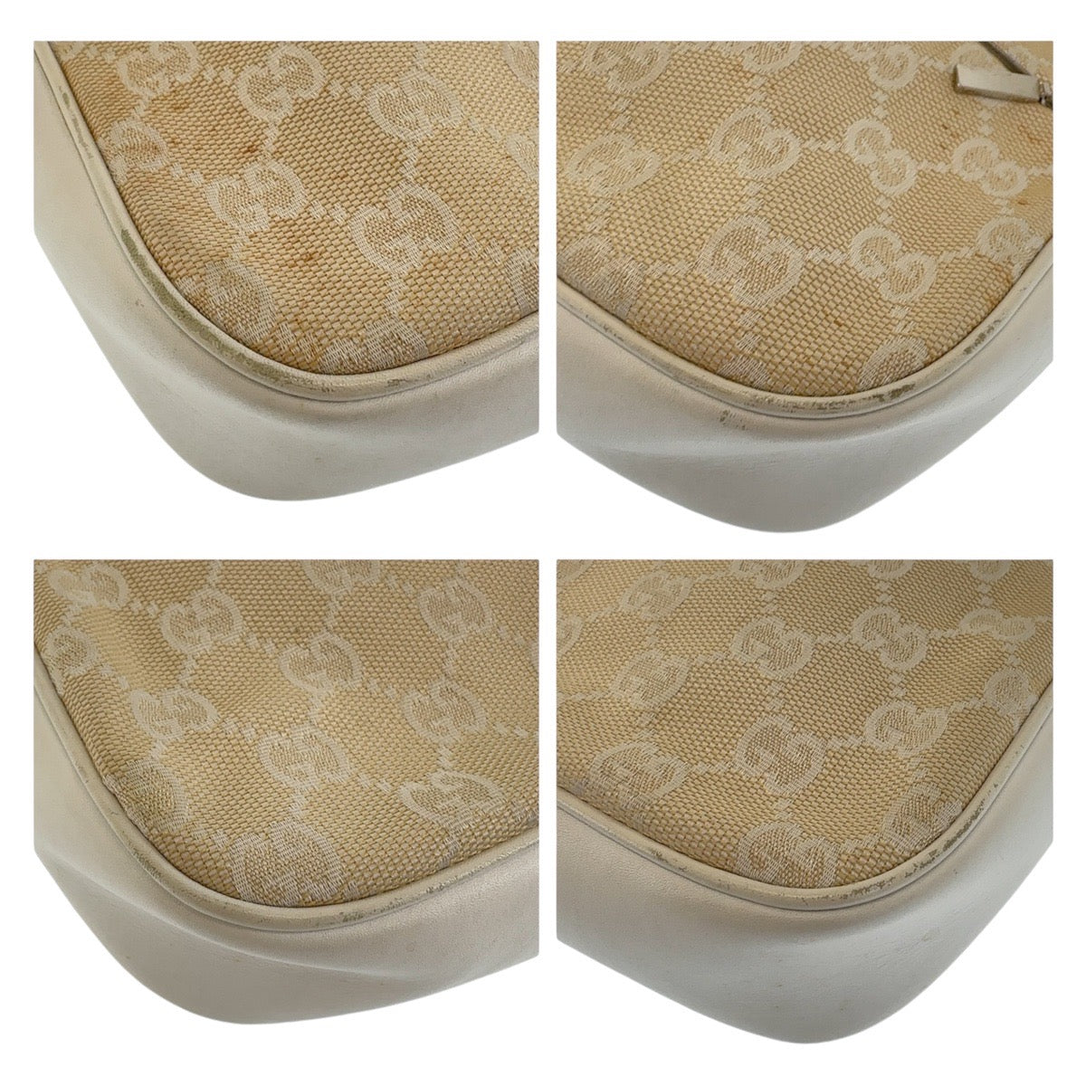 GUCCI Shoulder Bag 001 3870 GG canvas, leather White Beige SilverMetal Shoulder Bag Handbag Accessory Pouch Bamboo Women Used