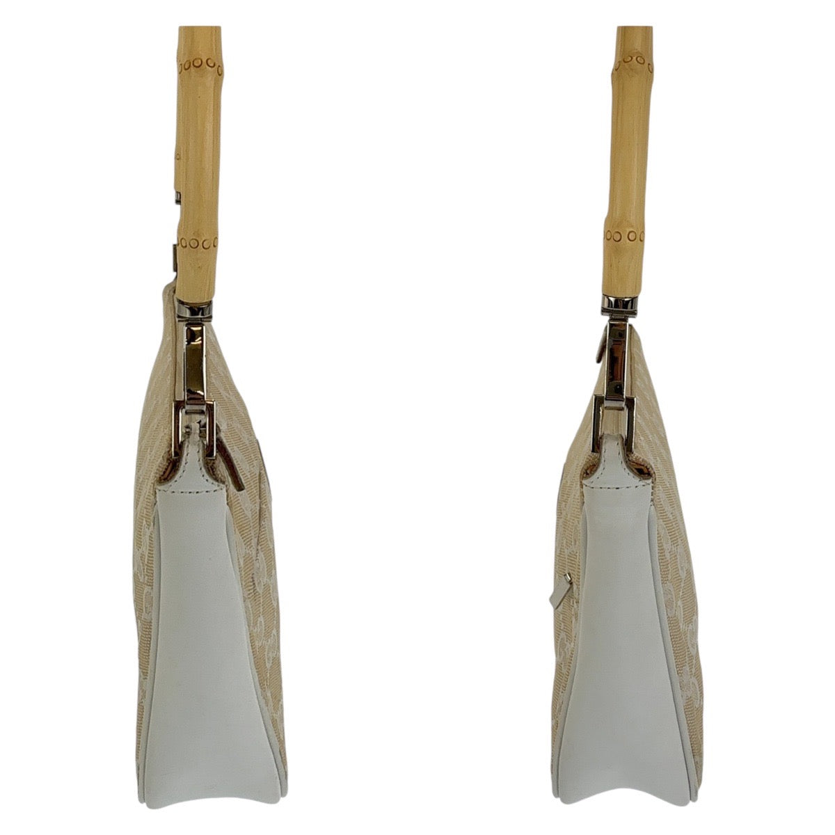 GUCCI Shoulder Bag 001 3870 GG canvas, leather White Beige SilverMetal Shoulder Bag Handbag Accessory Pouch Bamboo Women Used