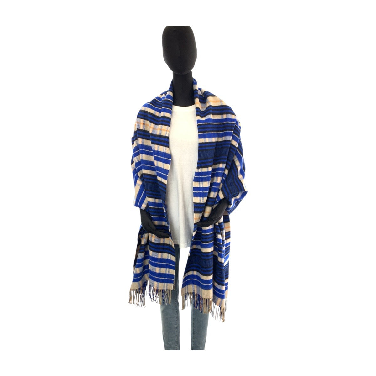 HERMES Scarf cashmere Blue multicolor Scarf, Stole, Shawl, Large Women Used