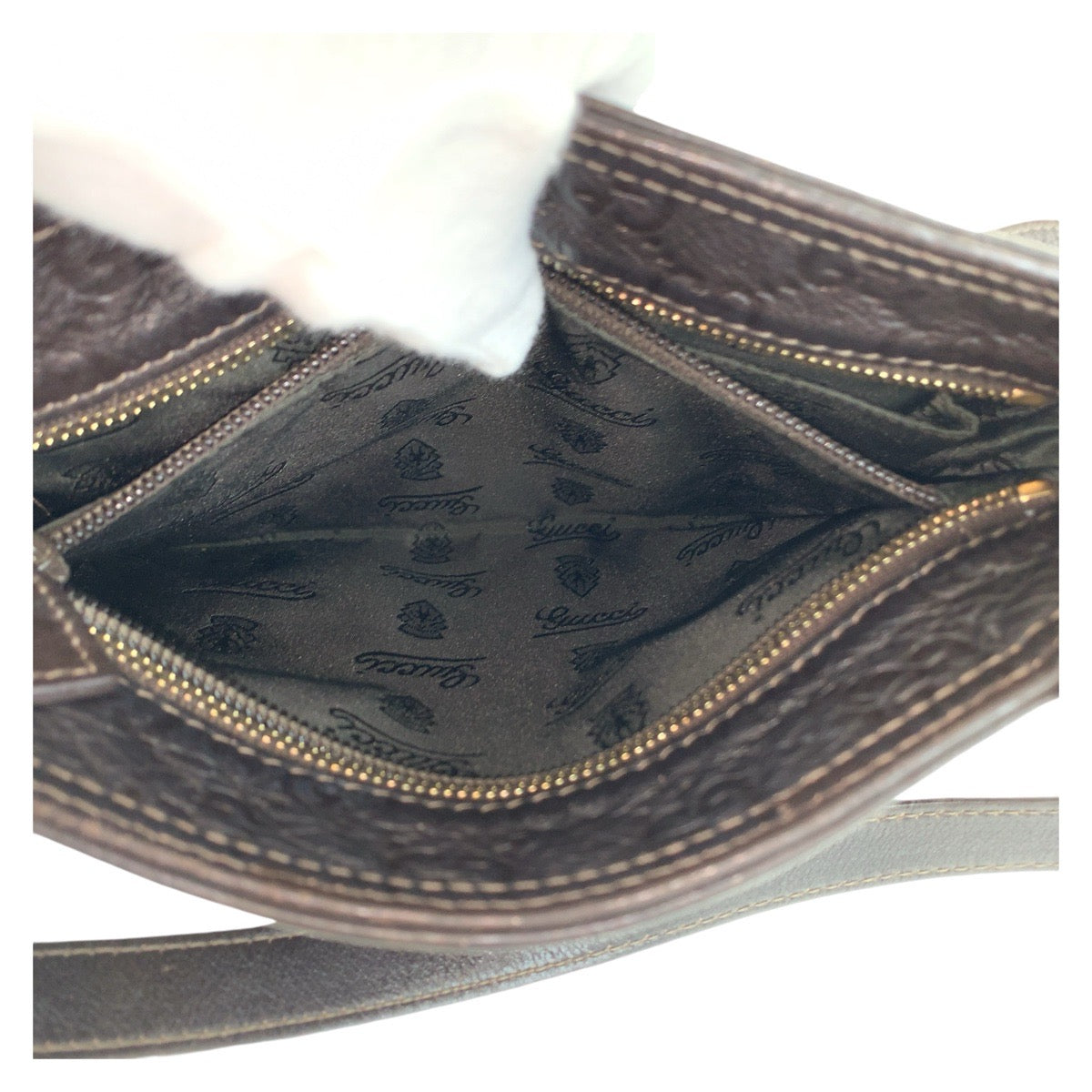 GUCCI Shoulder Bag 201538 leather Brown Gold Metal Crossbody Shoulder Bag Pochette Guccisima mens Used