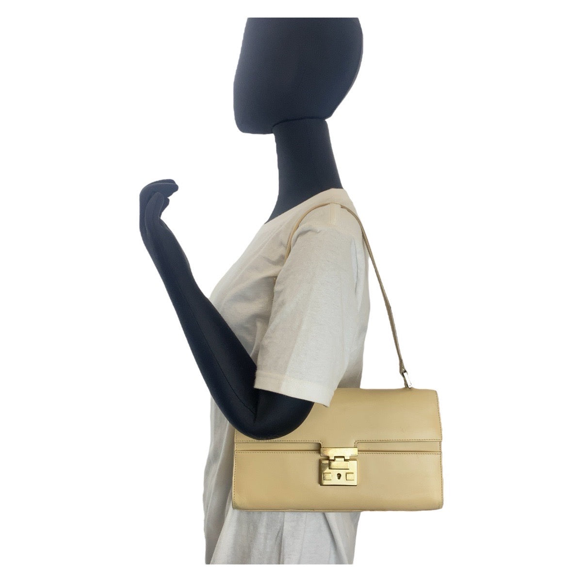 GUCCI Shoulder Bag 001 4214 leather Beige Gold Metal Ready lock Women Used