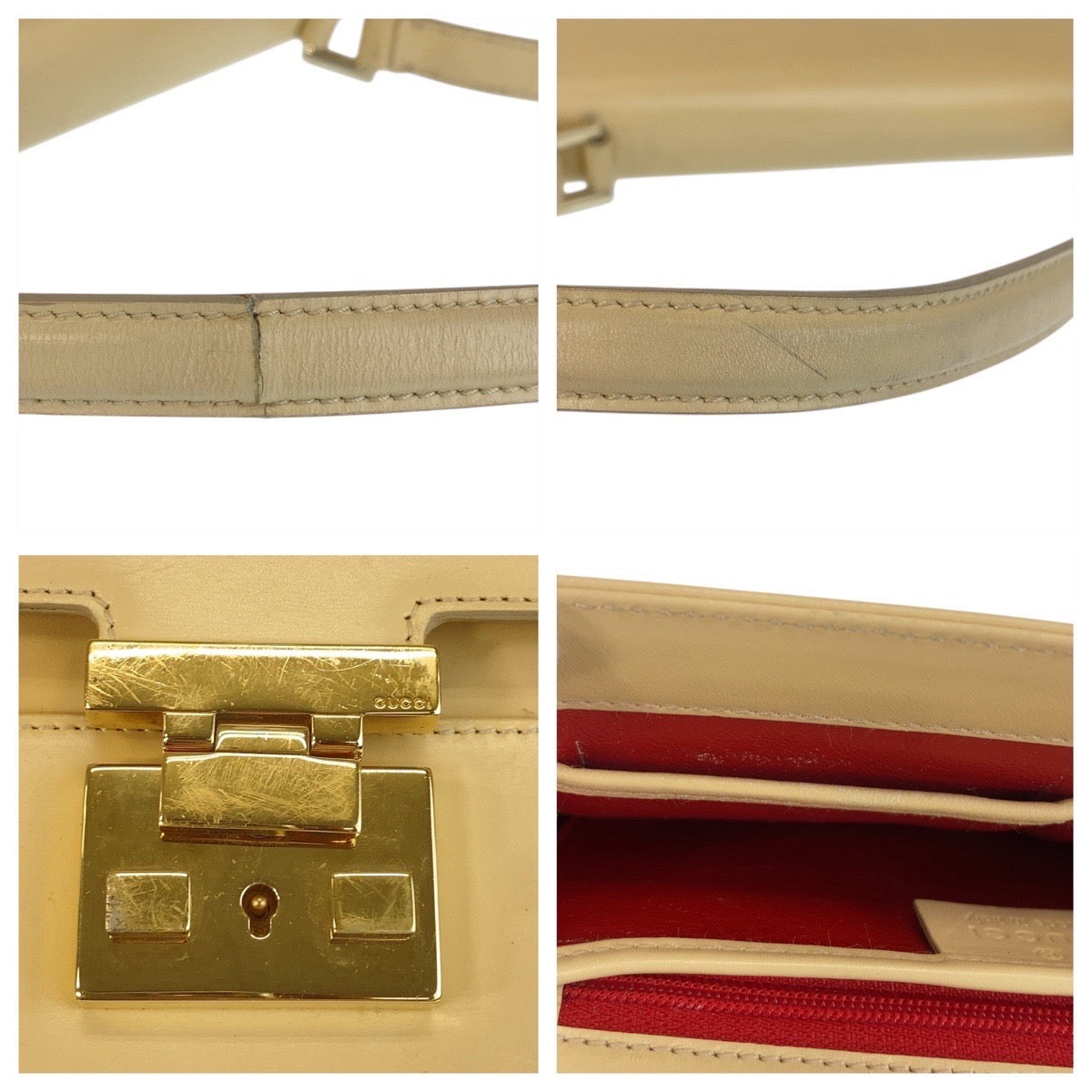 GUCCI Shoulder Bag 001 4214 leather Beige Gold Metal Ready lock Women Used