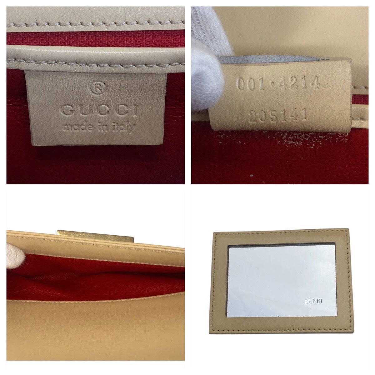 GUCCI Shoulder Bag 001 4214 leather Beige Gold Metal Ready lock Women Used