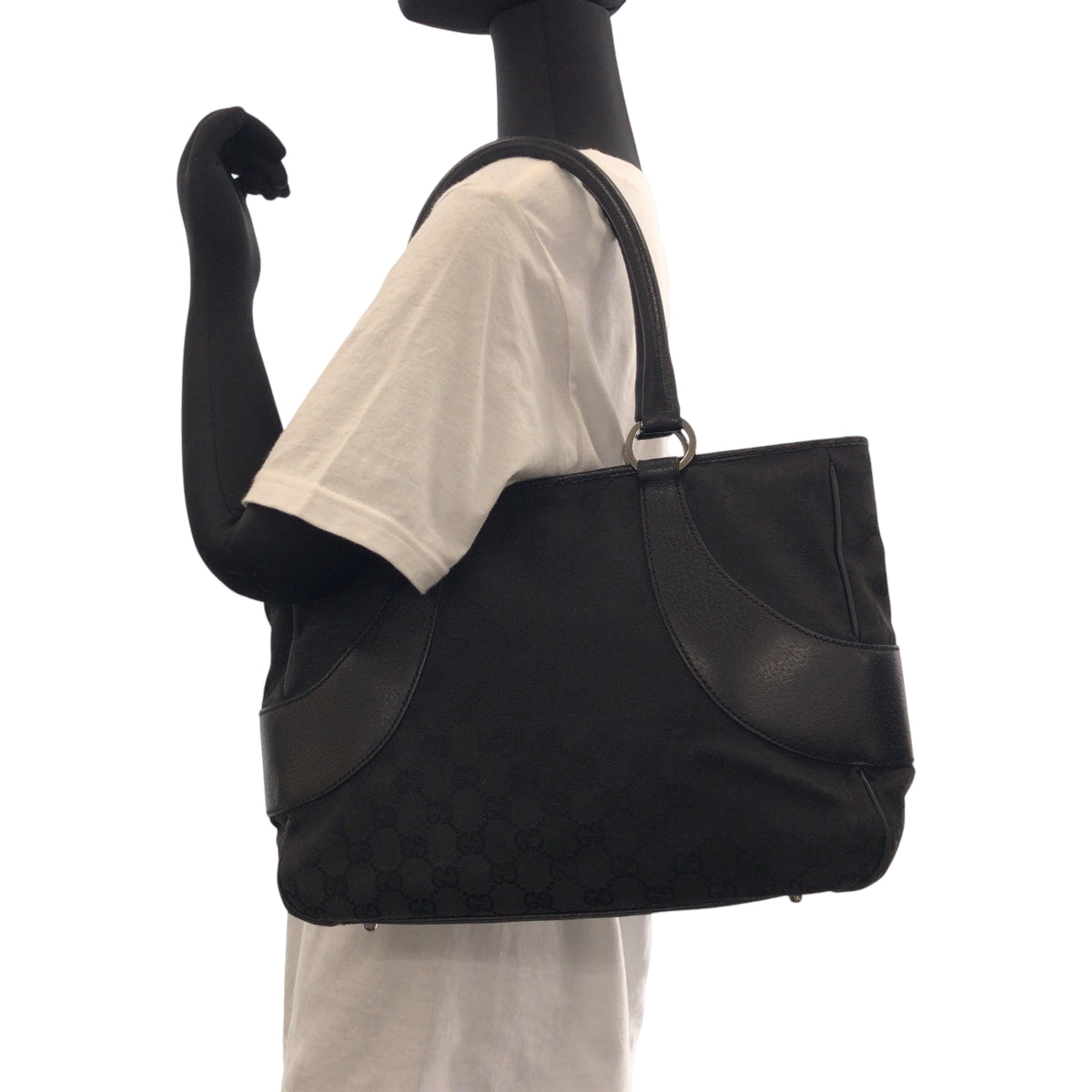 GUCCI Tote Bag 113011 GG canvas Black SilverMetal Tote Bag Shoulder Bag Women Used