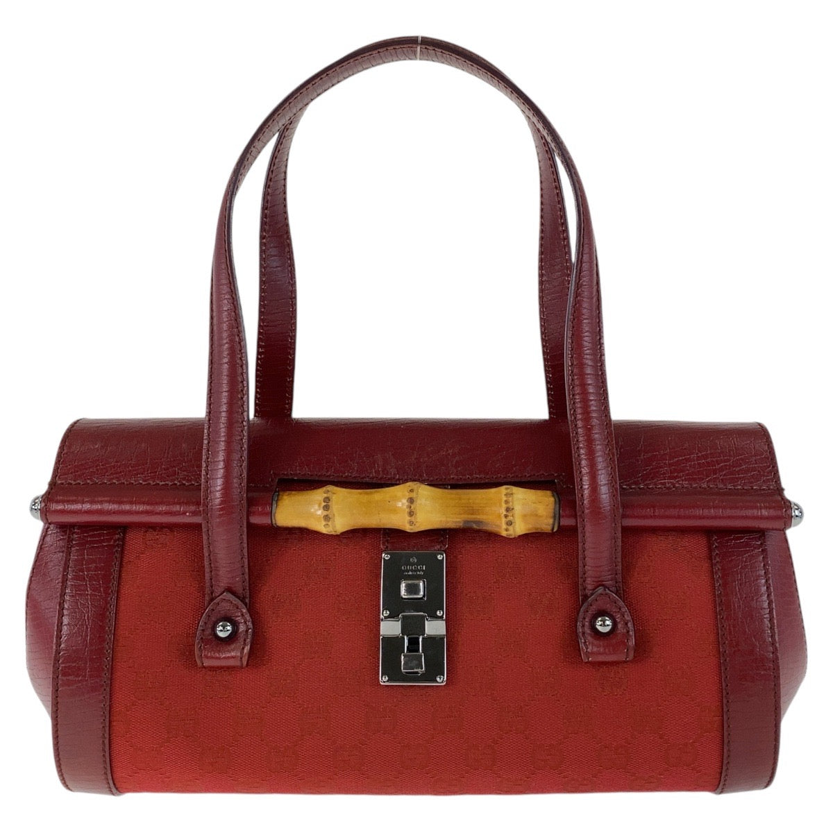 GUCCI Shoulder Bag 111713 GG canvas, leather Red Silver Metal Shoulder Bag Bamboo Women Used
