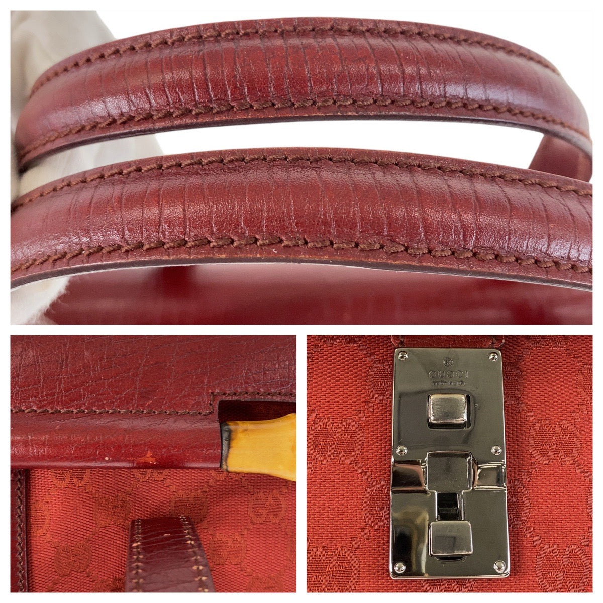 GUCCI Shoulder Bag 111713 GG canvas, leather Red Silver Metal Shoulder Bag Bamboo Women Used
