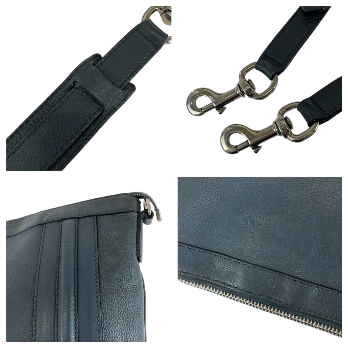 GUCCI Shoulder Bag 233329 leather Dark Grey SilverMetal Shoulder Bag pochette mens Used