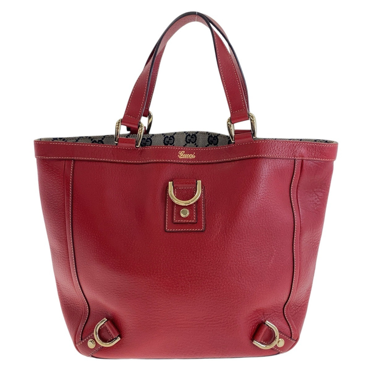 GUCCI Tote Bag 130739 Leather, GG canvas Red Gold Metal Tote Bag handbag Abbey Women Used