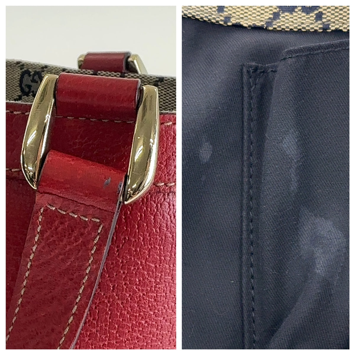 GUCCI Tote Bag 130739 Leather, GG canvas Red Gold Metal Tote Bag handbag Abbey Women Used