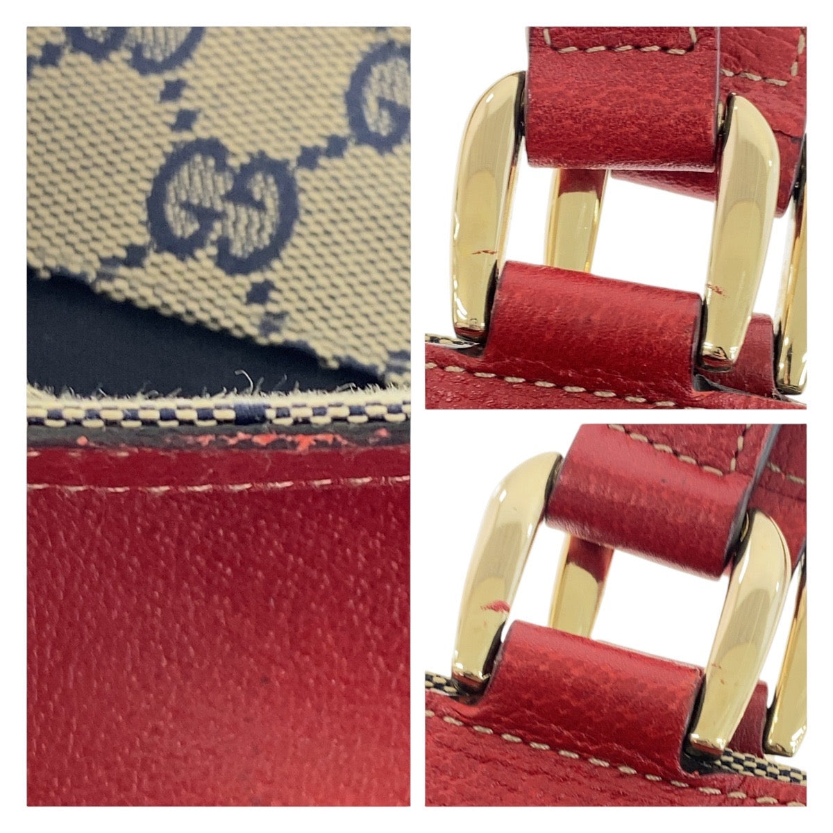 GUCCI Tote Bag 130739 Leather, GG canvas Red Gold Metal Tote Bag handbag Abbey Women Used