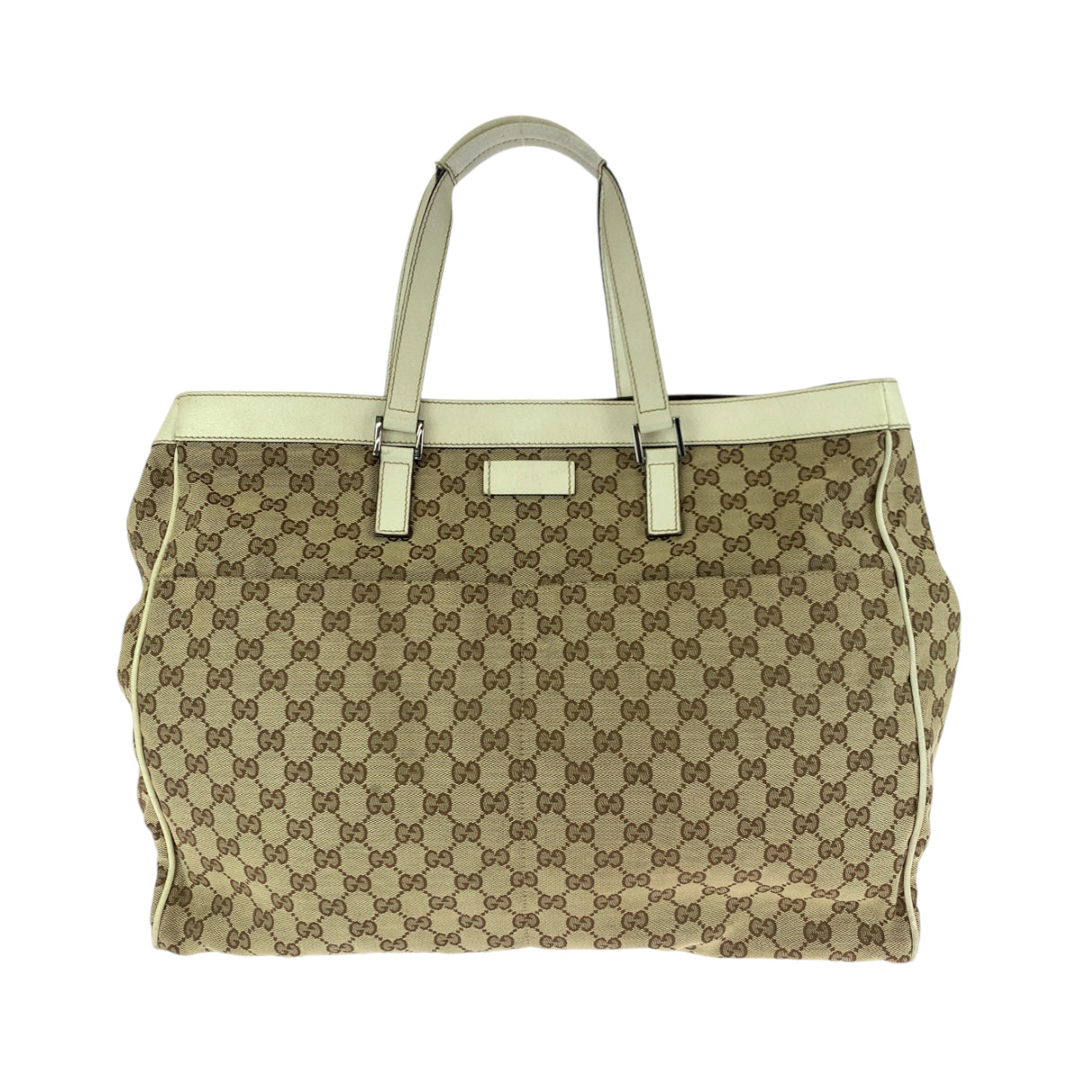 GUCCI Tote Bag 153213 GG canvas Beige White SilverMetal Tote Bag Shoulder Bag Women Used