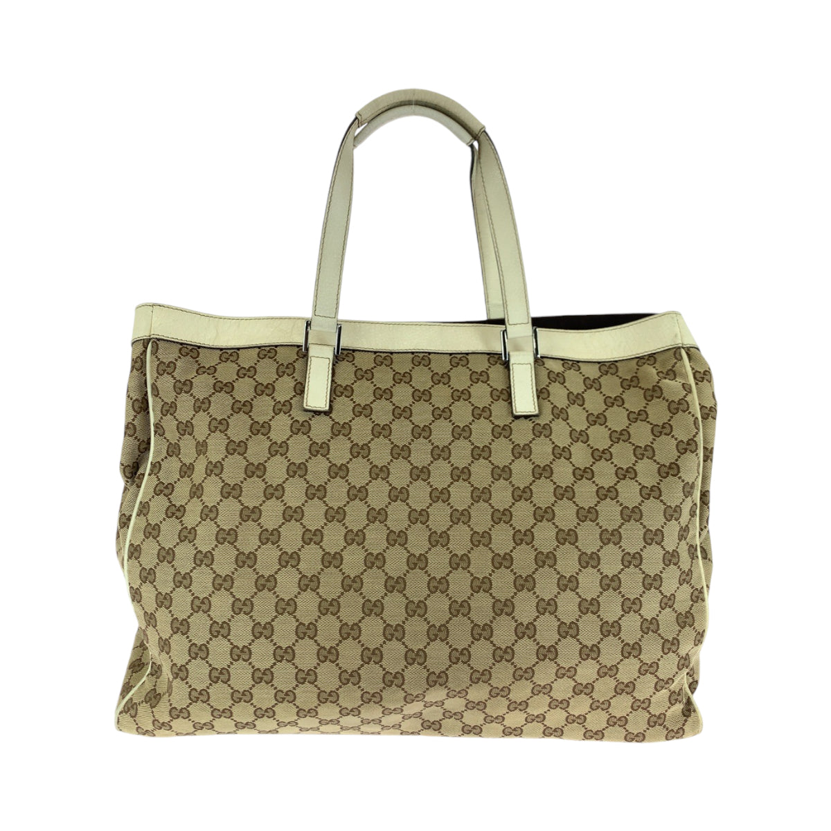 GUCCI Tote Bag 153213 GG canvas Beige White SilverMetal Tote Bag Shoulder Bag Women Used
