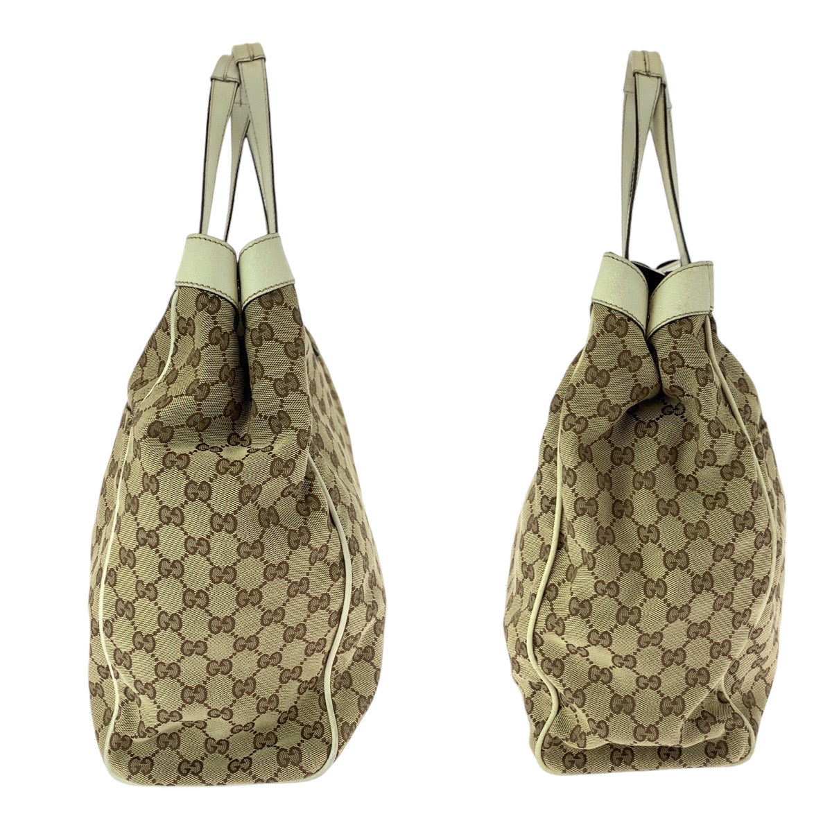 GUCCI Tote Bag 153213 GG canvas Beige White SilverMetal Tote Bag Shoulder Bag Women Used