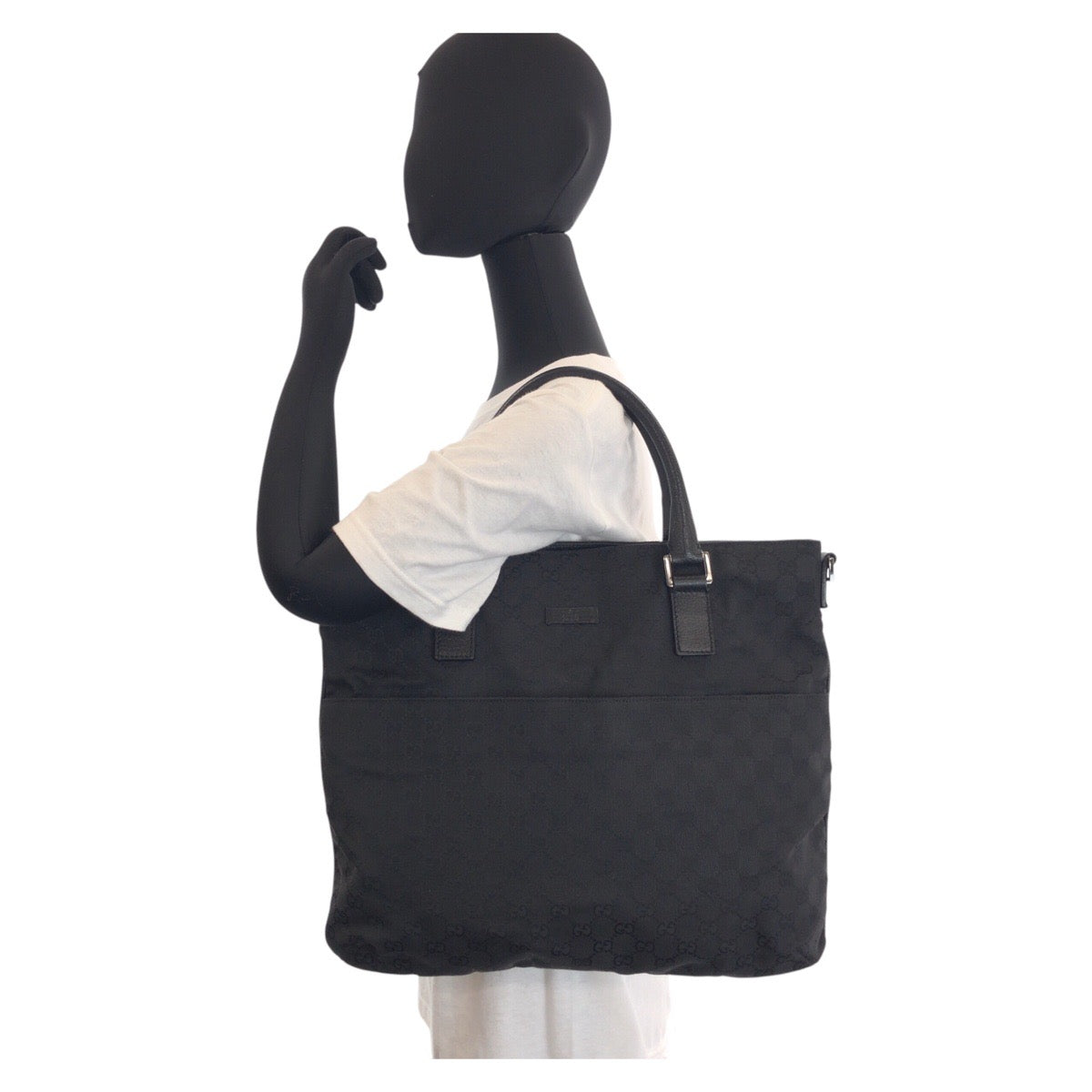 GUCCI Tote Bag 122797 GG canvas, leather Black SilverMetal Tote Bag Shoulder Bag Women Used
