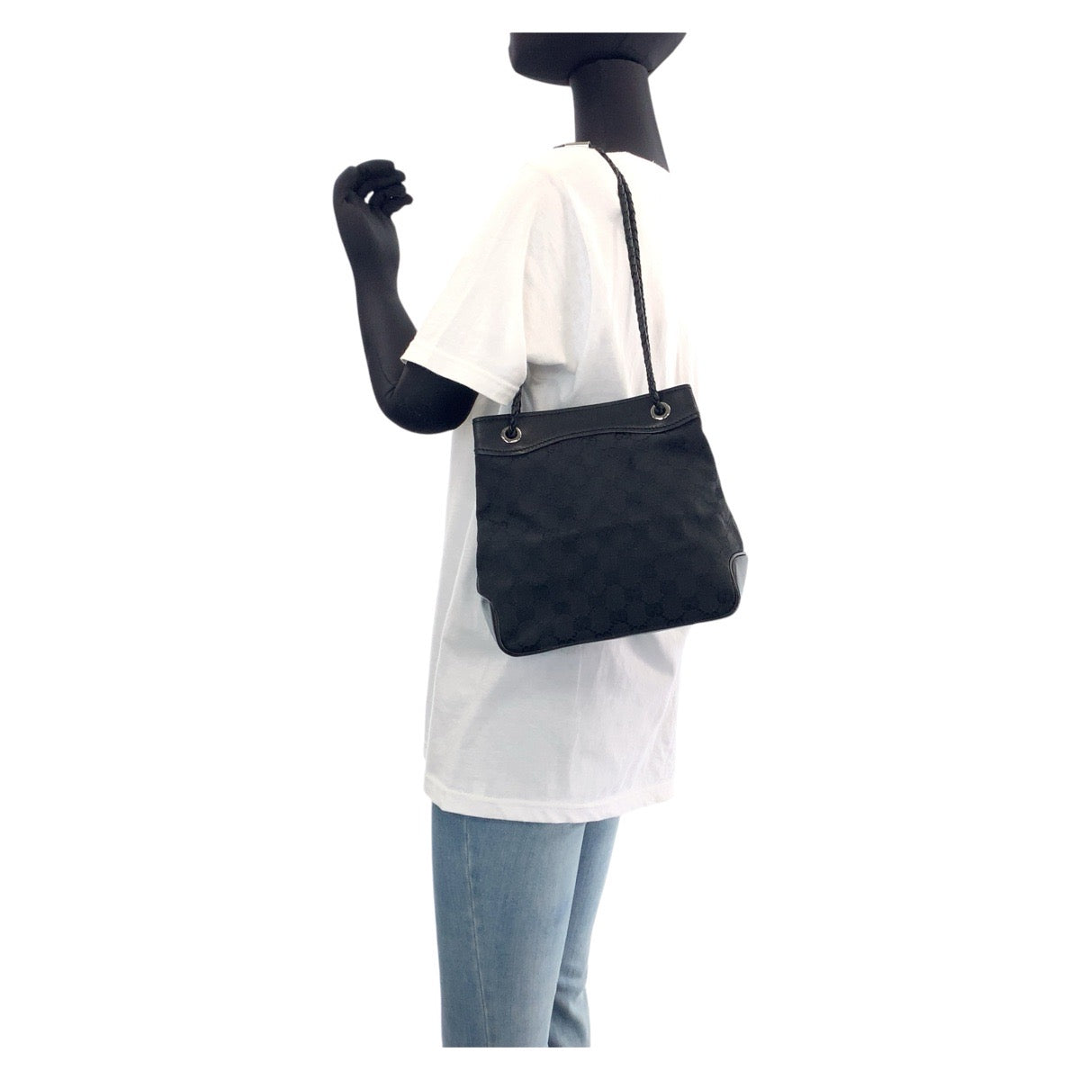 GUCCI Tote Bag GG canvas Black SilverMetal Tote Bag Shoulder Bag Women Used
