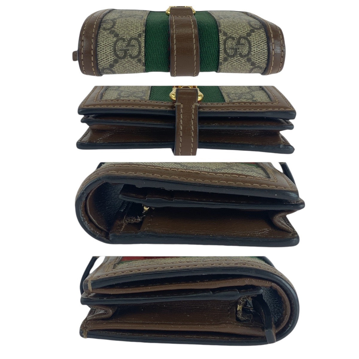 GUCCI Bifold Wallet 645536 GG Supreme canvas, leather Brown multicolor Folding wallet Compact wallet Jackie Women Used