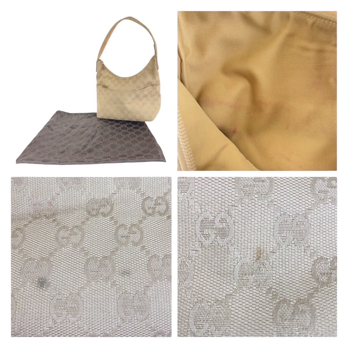 GUCCI Shoulder Bag 001 3386 GG canvas Beige SilverMetal Hobo Shoulder Bag one belt Women Used