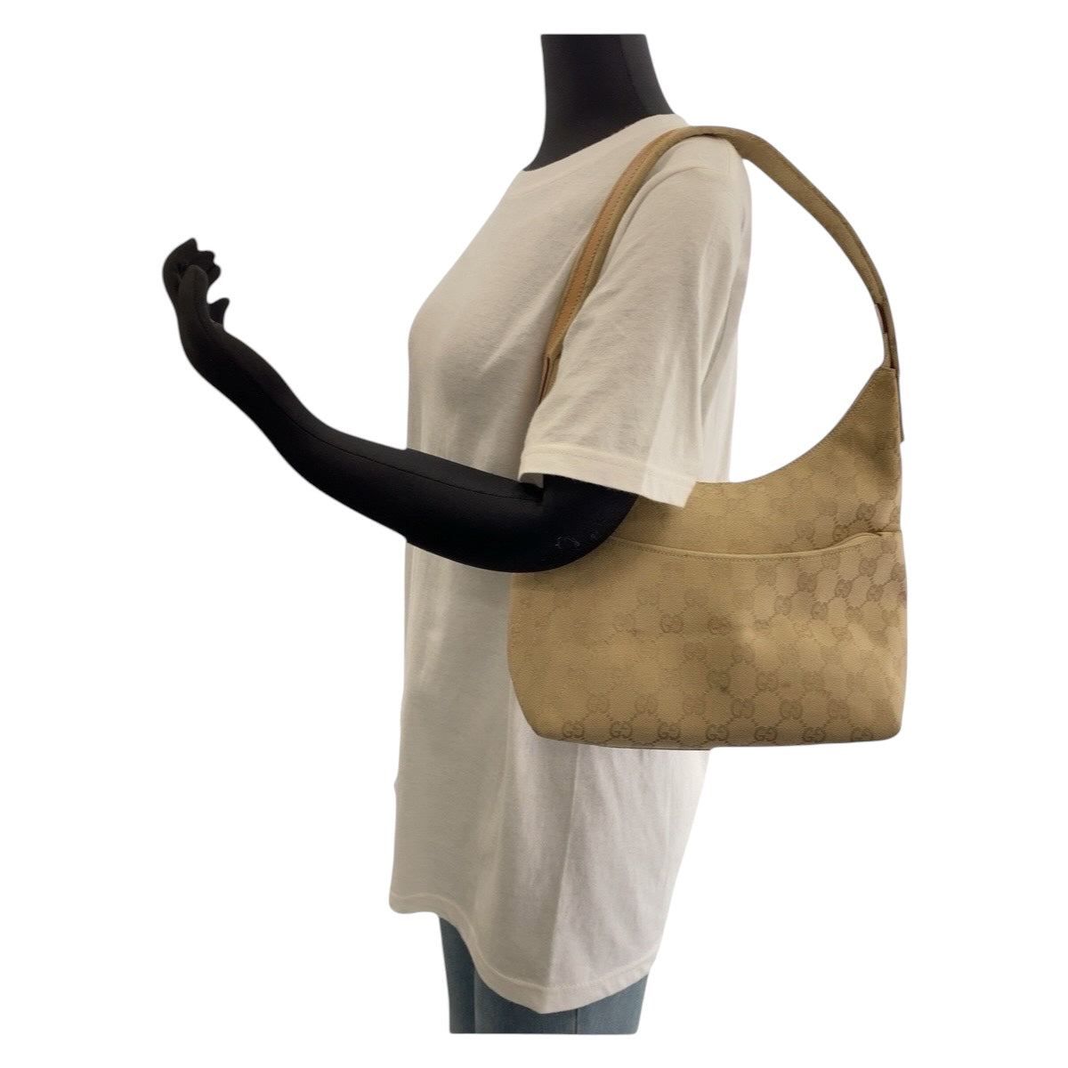GUCCI Shoulder Bag 001 3386 GG canvas Beige SilverMetal Hobo Shoulder Bag one belt Women Used