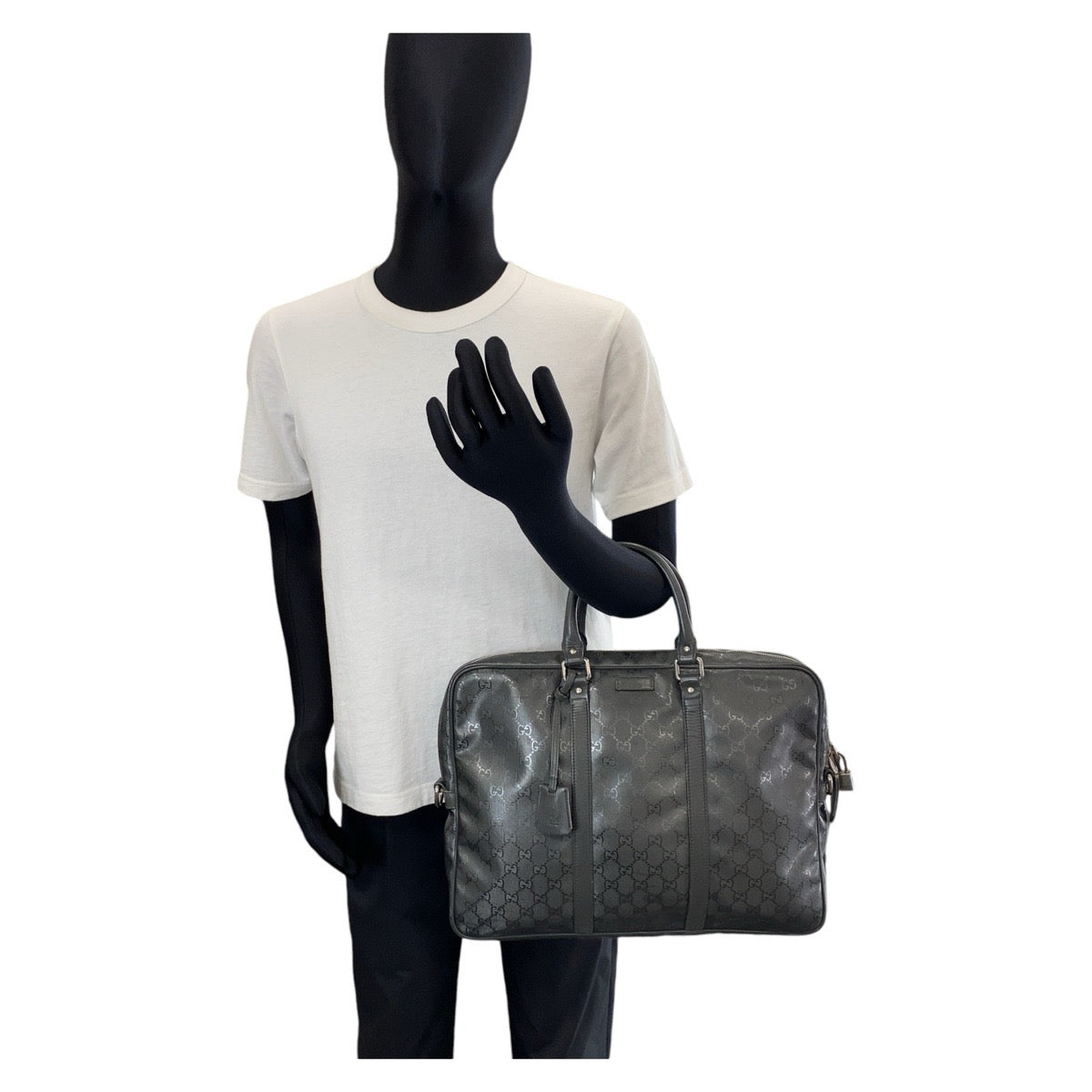 GUCCI Business bag 208463 PVC, Leather Grey SilverMetal Business bag briefcase GG implementation mens Used
