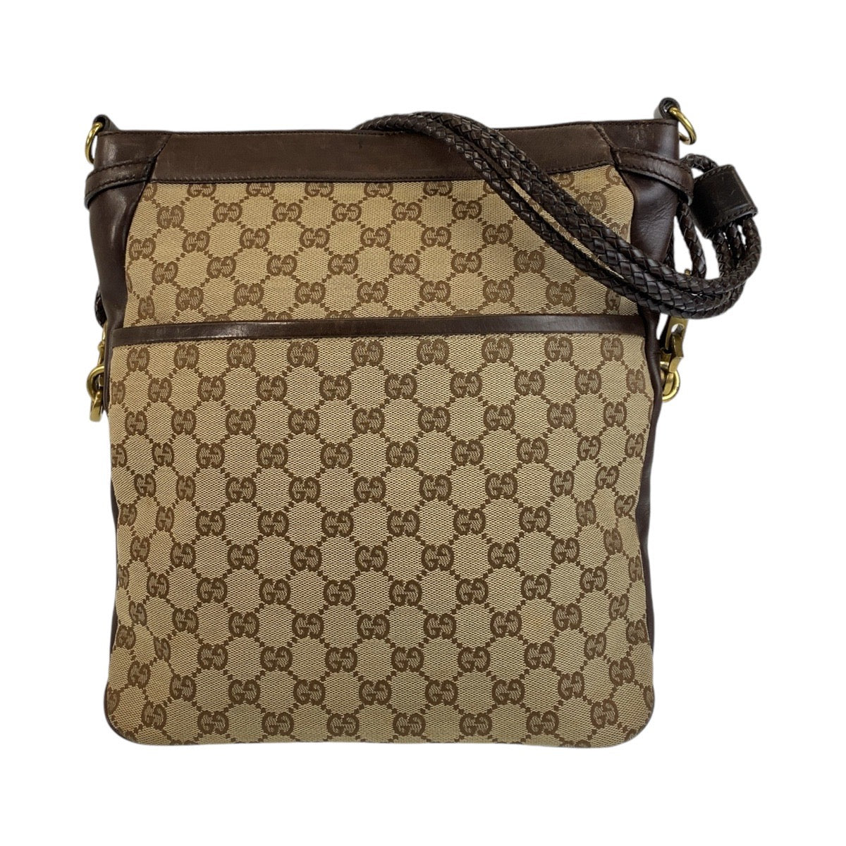 GUCCI Shoulder Bag 109097 GG canvas, leather Brown Beige Gold Metal Crossbody Shoulder Bag Messenger Bag Women Used