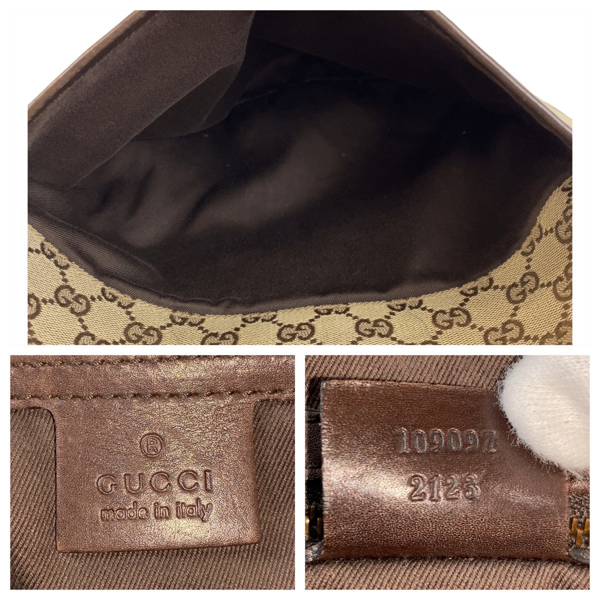 GUCCI Shoulder Bag 109097 GG canvas, leather Brown Beige Gold Metal Crossbody Shoulder Bag Messenger Bag Women Used