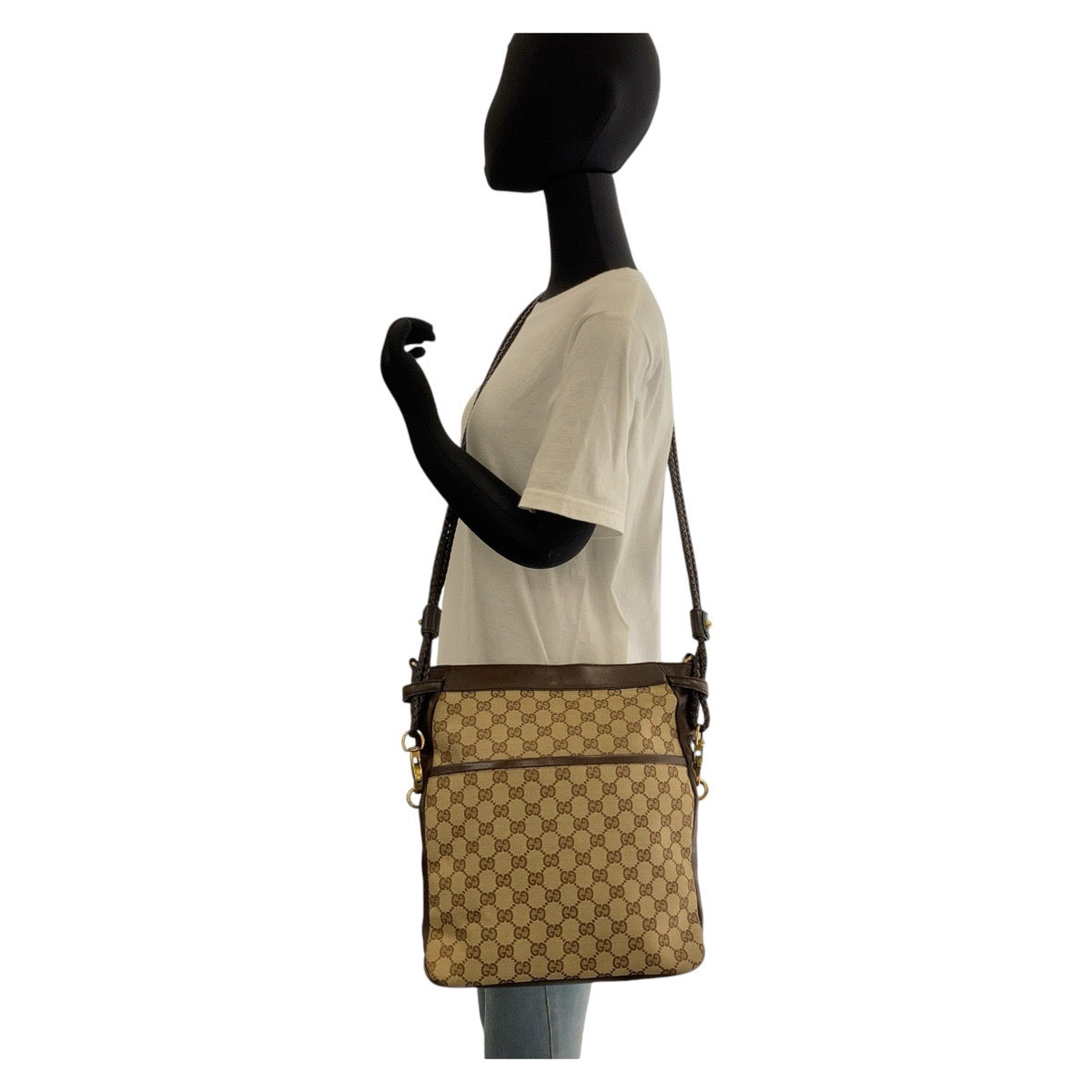 GUCCI Shoulder Bag 109097 GG canvas, leather Brown Beige Gold Metal Crossbody Shoulder Bag Messenger Bag Women Used