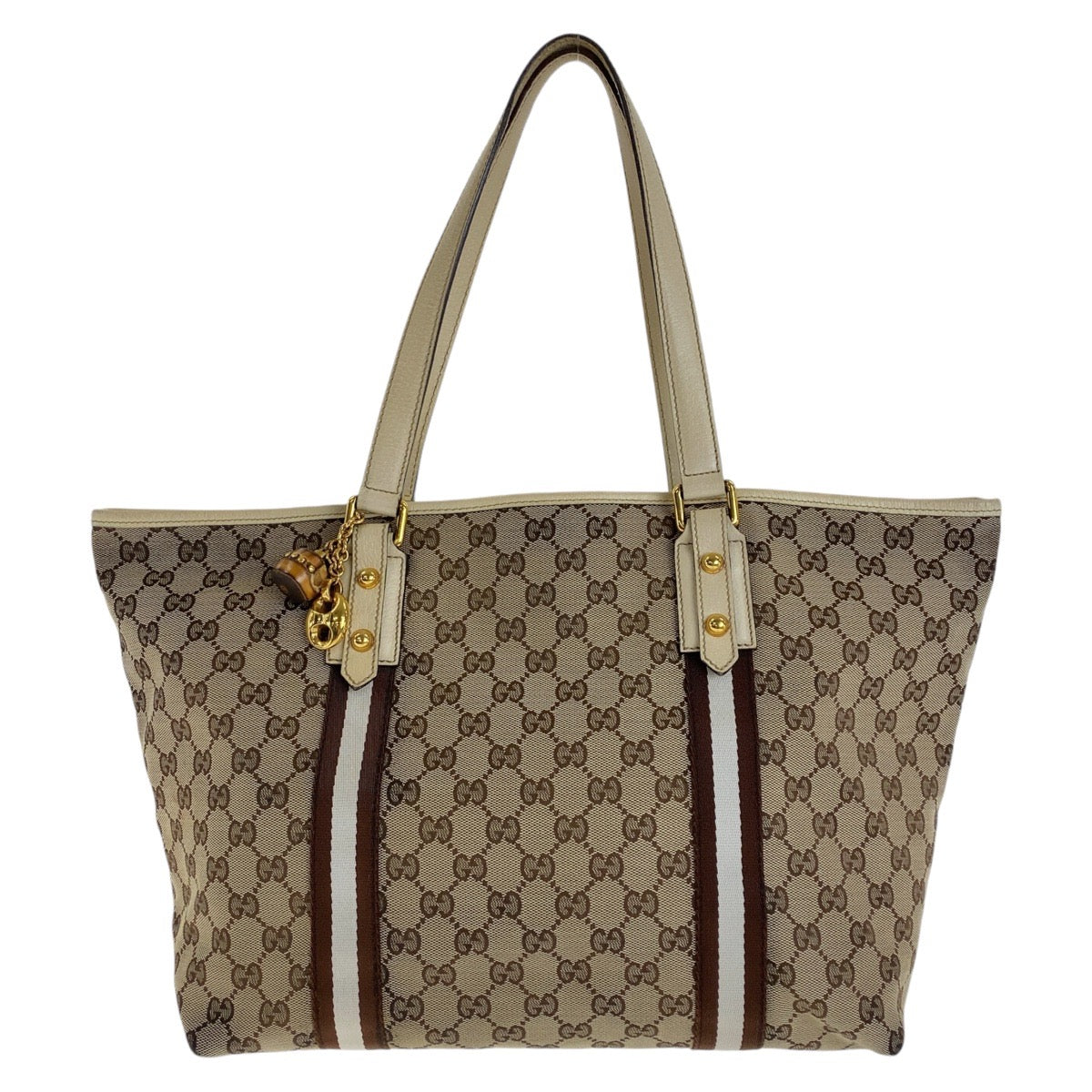 GUCCI Tote Bag GG canvas, leather Brown Gold Metal Tote Bag Shoulder Bag Shelly Line Bamboo Women Used