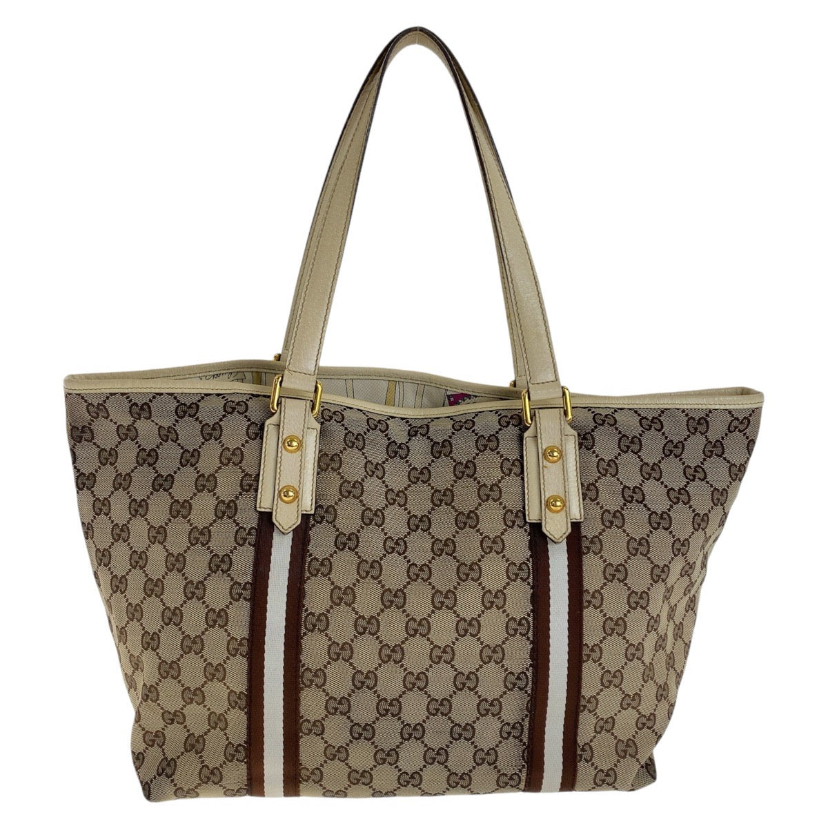 GUCCI Tote Bag GG canvas, leather Brown Gold Metal Tote Bag Shoulder Bag Shelly Line Bamboo Women Used